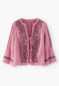 Bluse mit Bindeband, Candy-Rosa, webstill
