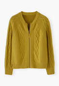 Cardigan mit Zopfmuster, Limettengelb, webstill