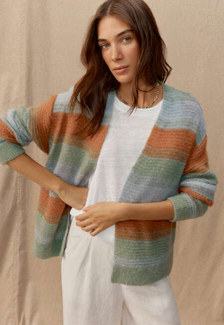 Gestreifter Cardigan, Ingwer/Jade, completeTheLook