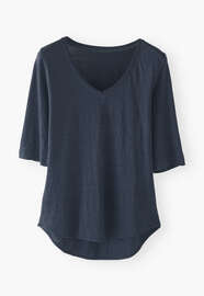 T-Shirt mit V-Ausschnitt, Indigo, webstill
