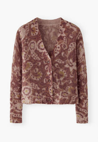 Bedruckter Cardigan, Ingwerbraun, webstill