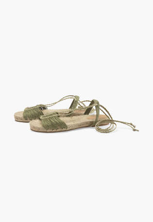 Sandalen zum Schn&uuml;ren aus Raffiabast, Salbei, webstill