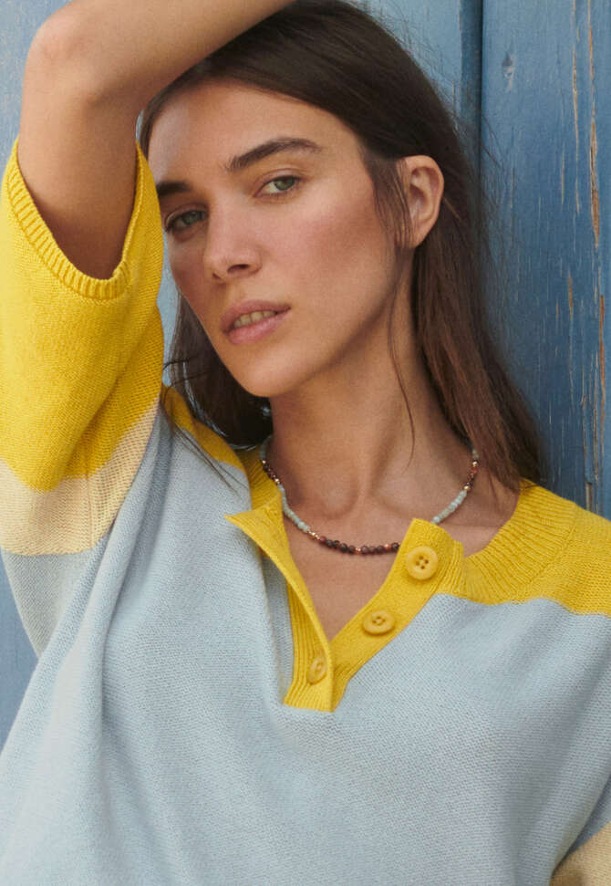 Pullover im Farbblock-Design, Chambray/Gelb, completeTheLook