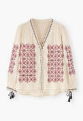 Bestickte Bluse, Ecru, webstill