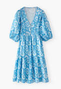 Bedrucktes Kleid, Leuchtendes Cerulean, webstill