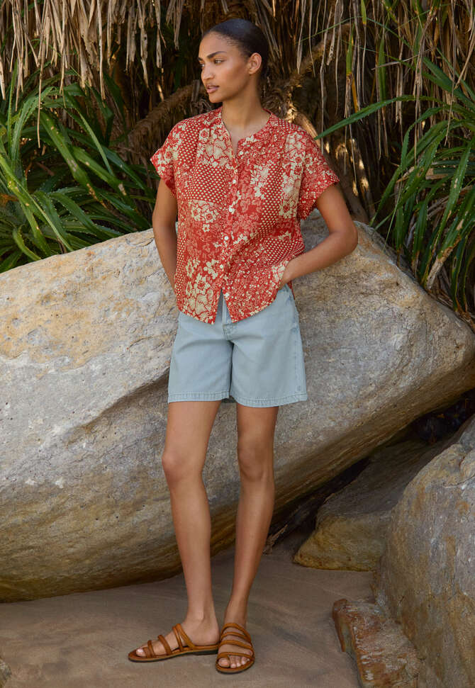 Bedruckte Bluse, Scharlachrot, completeTheLook