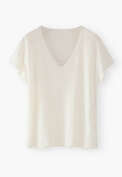 V-Ausschnitt-T-Shirt, Elfenbein, webstill