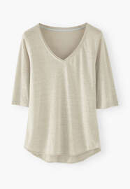 T-Shirt mit V-Ausschnitt, Gewaschenes Oliv, webstill