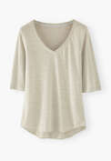 T-Shirt mit V-Ausschnitt, Gewaschenes Oliv, webstill
