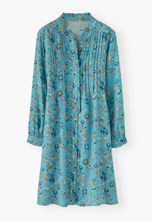 Bedrucktes Hemdblusenkleid, Aqua, webstill