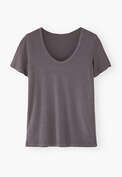 T-Shirt mit U-Ausschnitt, Dunkles Mauvegrau, webstill