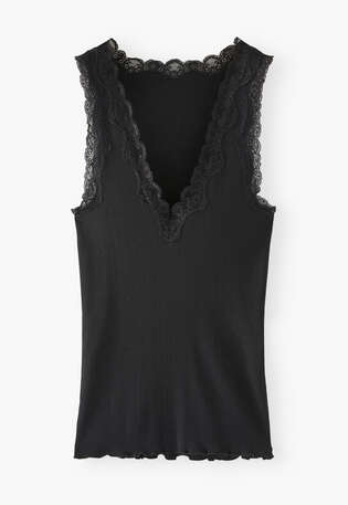 Jersey-Tr&auml;ger-Top mit Spitze, Schwarz, webstill