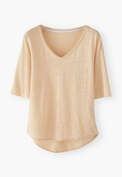 T-Shirt mit V-Ausschnitt, Buttercreme, webstill