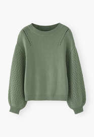 Pullover mit Pointelle-&Auml;rmeln, Salbei, webstill