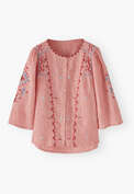 Bestickte Bluse, Rosa/Rouge, webstill