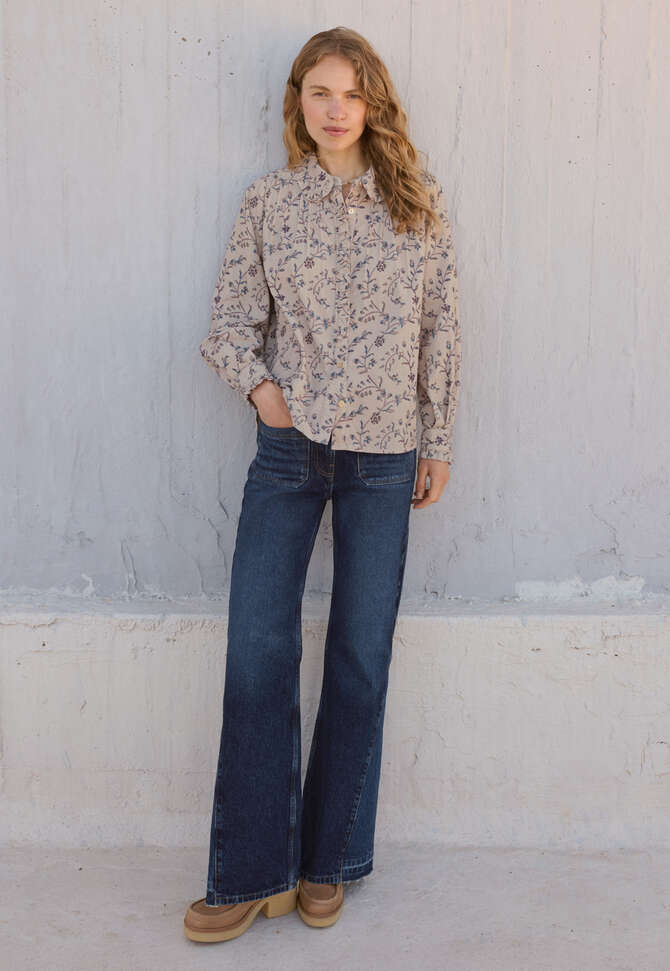 Bedruckte Faltenbluse, Perlgrau, completeTheLook