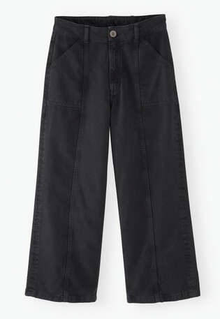 Hose mit weitem Bein, Schwarz, webstill