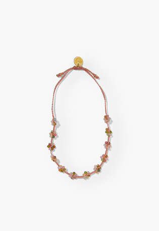 Armband mit Perlenblumen, Rosa/mehrfarbig, webstill