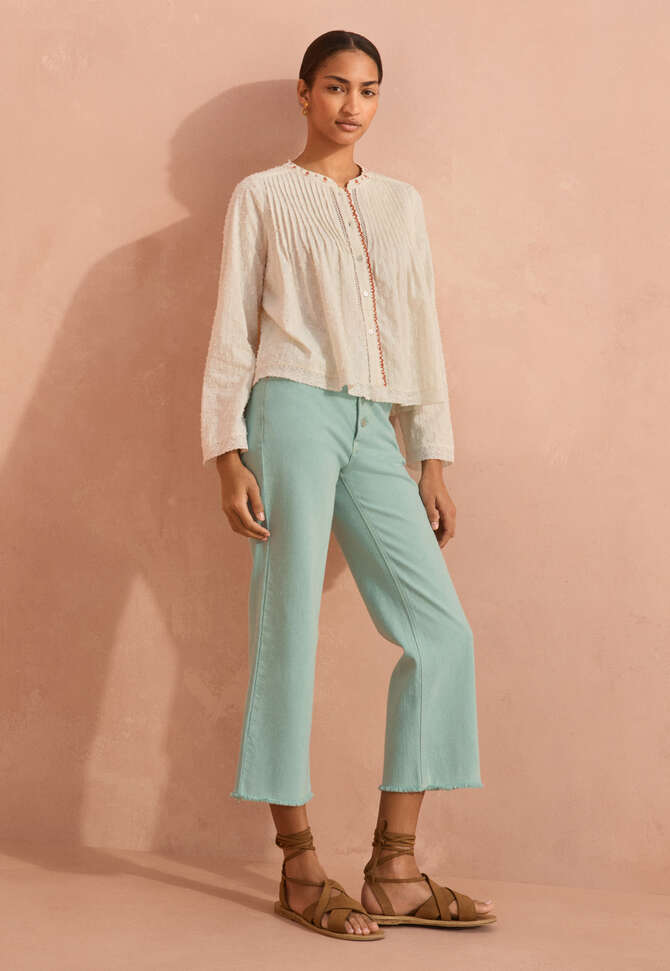 Jeans mit geradem Bein und ausgelassenem Saum, Gewaschenes Jadegr&uuml;n, completeTheLook