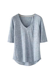 T-Shirt mit V-Ausschnitt, Chambray meliert, webstill