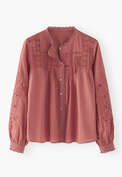 Bluse mit Spitze und Biesen, Himbeerrosa, webstill