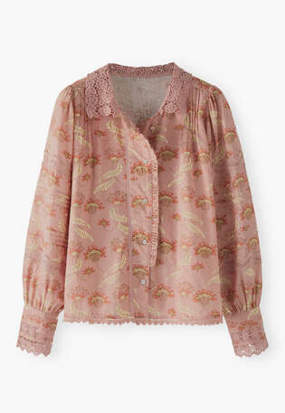 Print-Bluse mit Spitze, Rauchiges Ros&eacute;, webstill