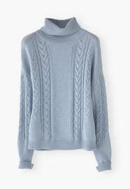 Pullover mit Zopfmuster, Puderblau, webstill