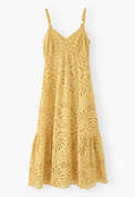 Broderie-Anglaise-Kleid, Warmes Gelb, webstill