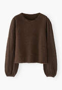 Pullover mit Pointelle-&Auml;rmeln, Dunkle Schokolade, webstill