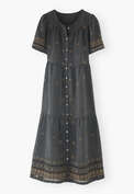 Besticktes Kleid, Petrolschwarz, webstill