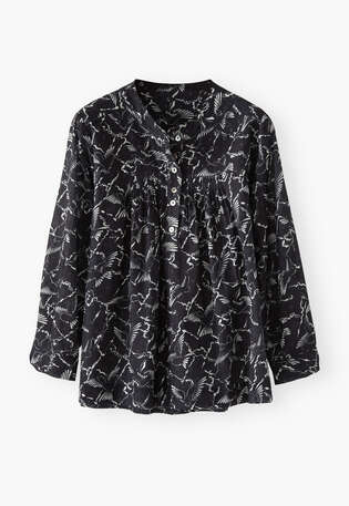 Bedruckte Bluse, Schwarz, webstill