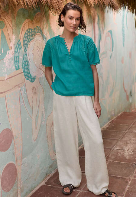 Bluse mit Spitzendetail, Tiefes T&uuml;rkis, completeTheLook