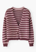 Streifen-Cardigan, Maulbeere/Rose, webstill