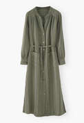 Gestreiftes Kleid, Zartes Oliv, webstill