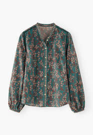 Bedruckte Bluse, Aquamarin/Rose, webstill