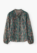 Bedruckte Bluse, Aquamarin/Rose, webstill