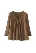 Bluse aus Baumwoll-Seide mit V-Ausschnitt, Bronze-Khaki, webstill